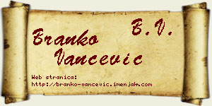 Branko Vančević vizit kartica